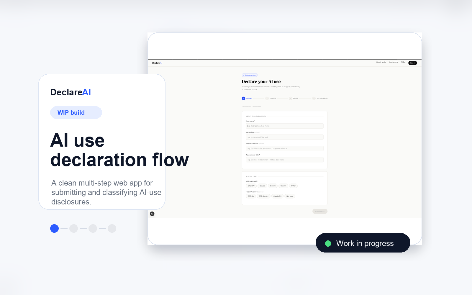 AI Declare work in progress web app preview