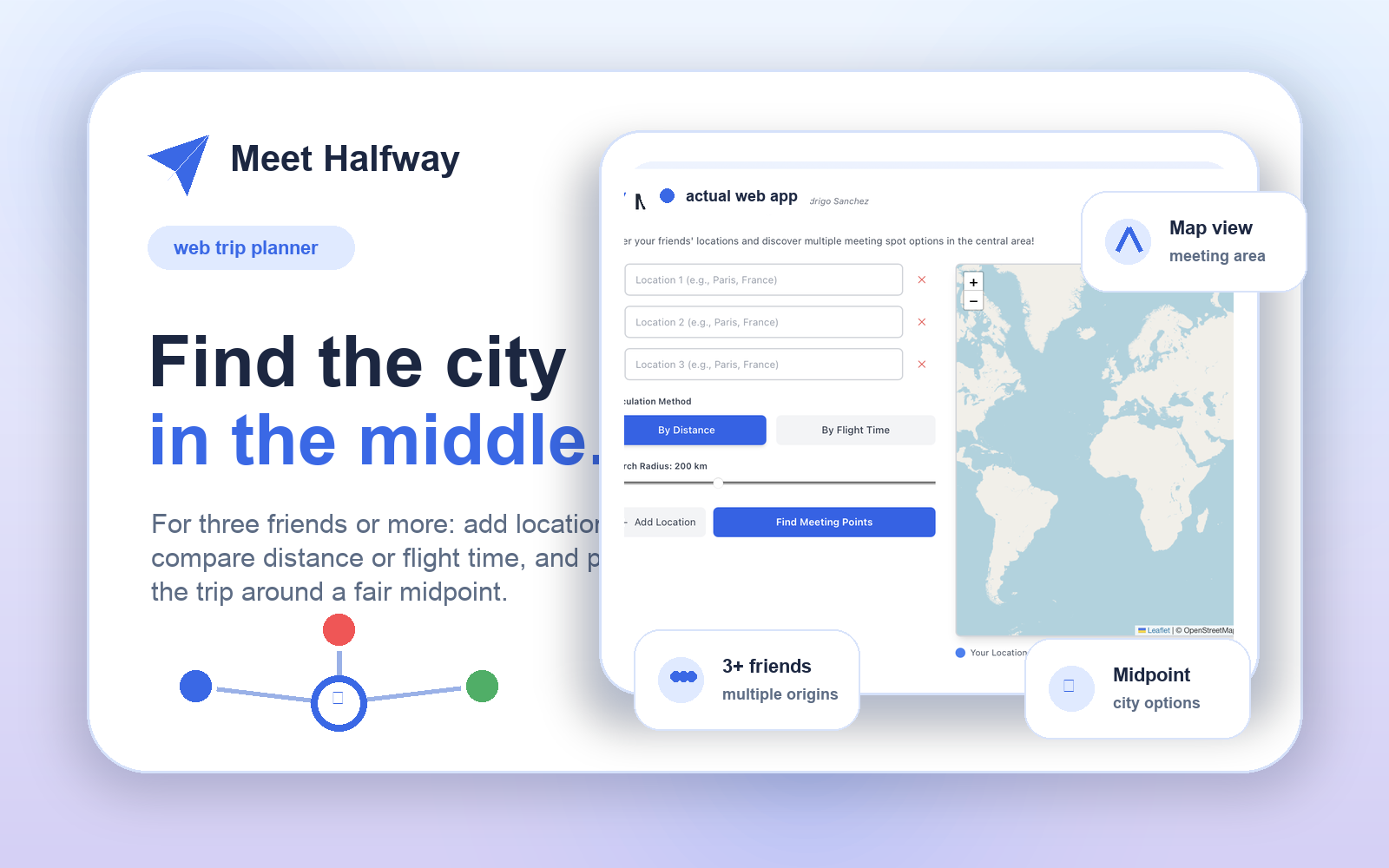 Meet Halfway trip midpoint planner promotional preview